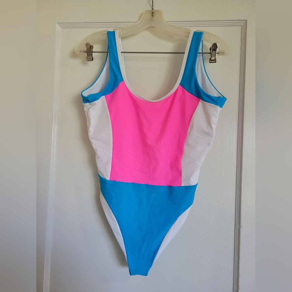 93 Playstreet Neon Color block One piece swimsuit Size Large - Picture 4 of 9